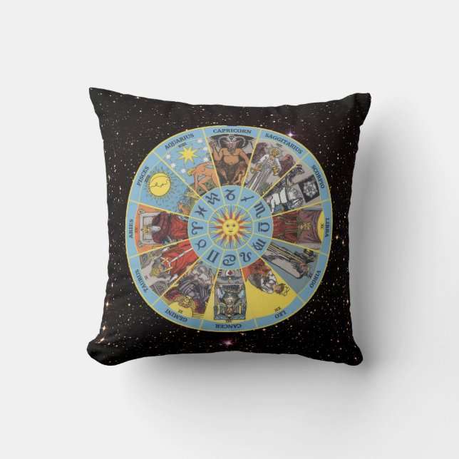 Zodiac Circle w Astrologische Symbole & Tarot Card Kissen (Vorderseite)