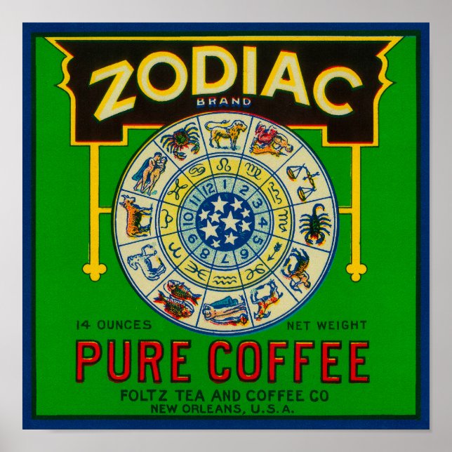 Zodiac Coffee LabelNew Orleans, LA Poster (Vorne)