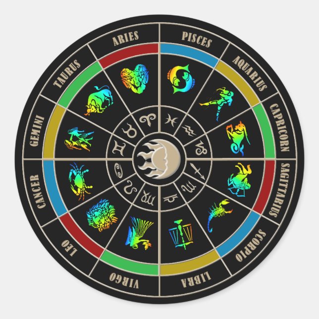 Zodiac Color Wheel Runder Aufkleber (Vorderseite)