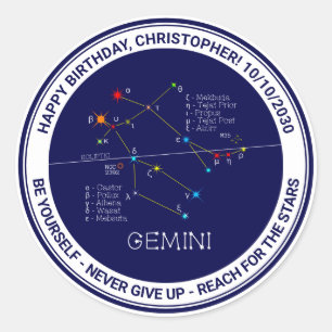 Zodiac Constellation Gemini Runder Aufkleber