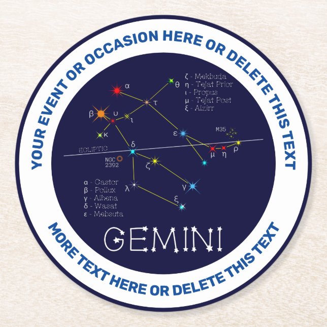Zodiac Constellation Gemini Runder Pappuntersetzer (Vorderseite)