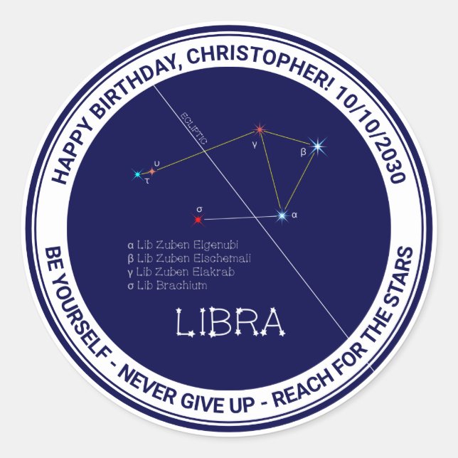 Zodiac Constellation Libra Runder Aufkleber (Vorderseite)