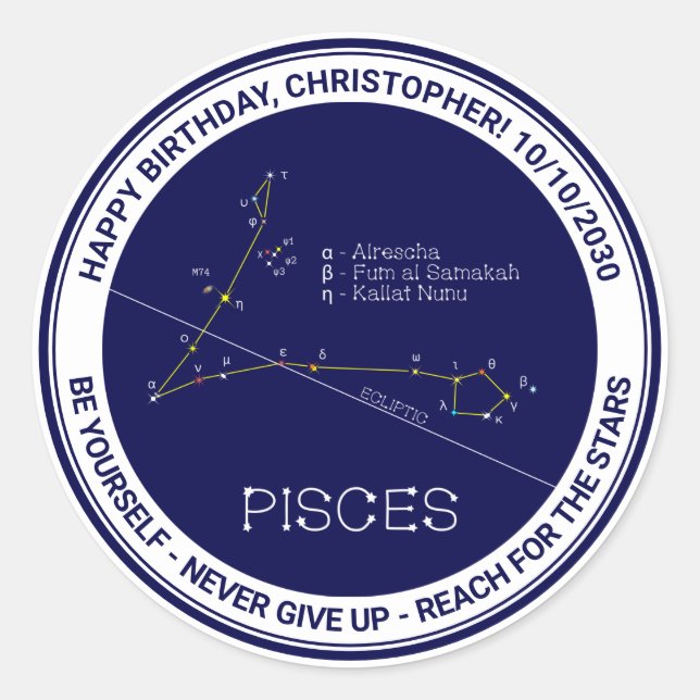 Zodiac Constellation Pisces Runder Aufkleber (Vorderseite)