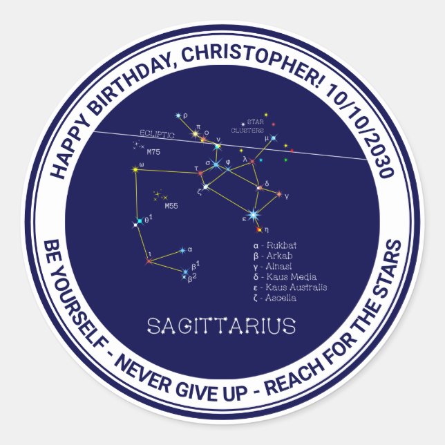 Zodiac Constellation Sagittarius Runder Aufkleber (Vorderseite)