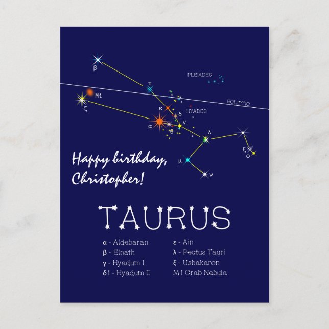 Zodiac Constellation Taurus Postkarte (Vorderseite)