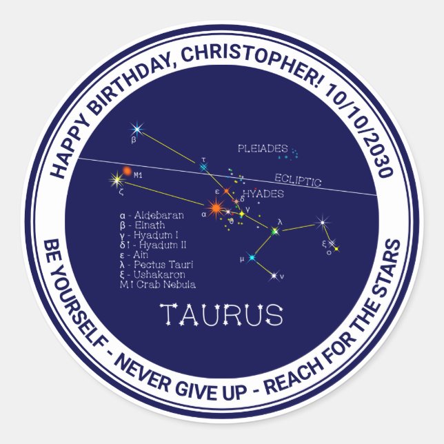 Zodiac Constellation Taurus Runder Aufkleber (Vorderseite)