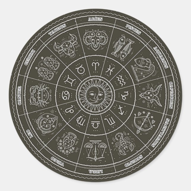 Zodiac Constellation Wheel Runder Aufkleber (Vorderseite)