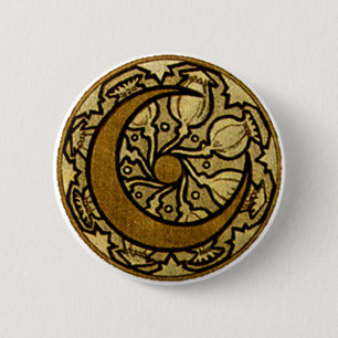 Zodiac Crescent Moon Mucha Button