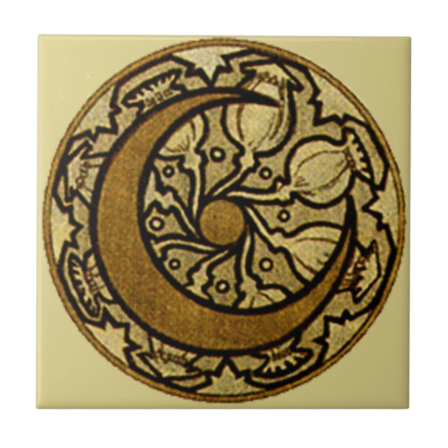 Zodiac Crescent Moon Mucha Fliese (Vorderseite)