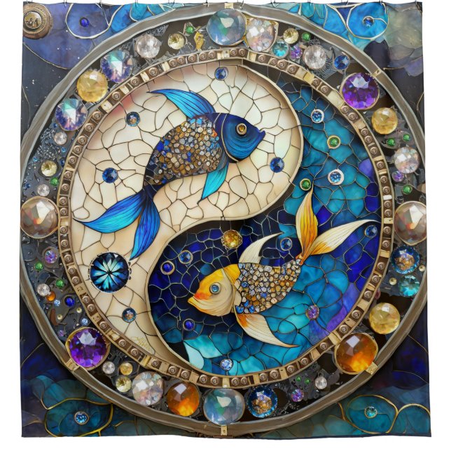 Zodiac - Fische Fischjin und Yang Duschvorhang (Vorderseite)