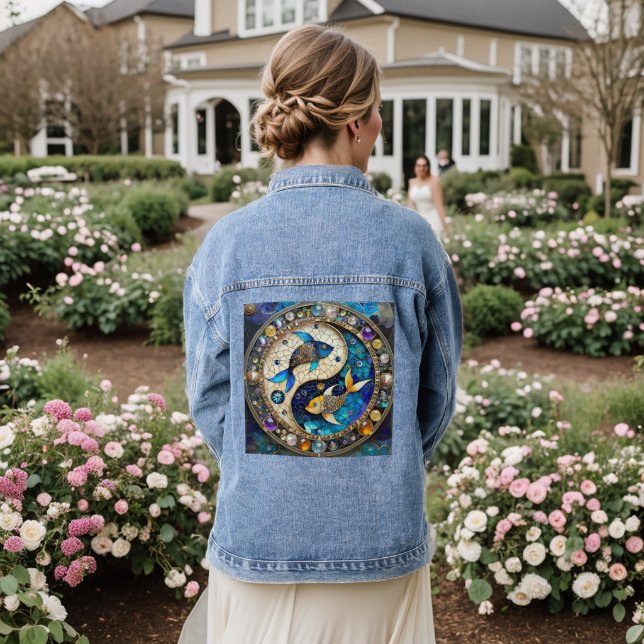Zodiac - Fische Fischjin und Yang Jeansjacke (Hochzeit Rückseite)