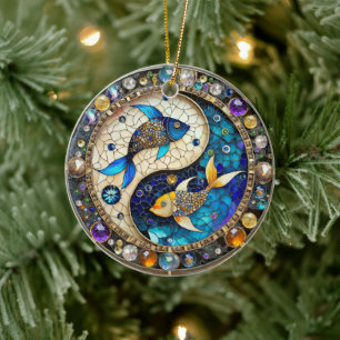 Zodiac - Fische Fischjin und Yang Keramik Ornament