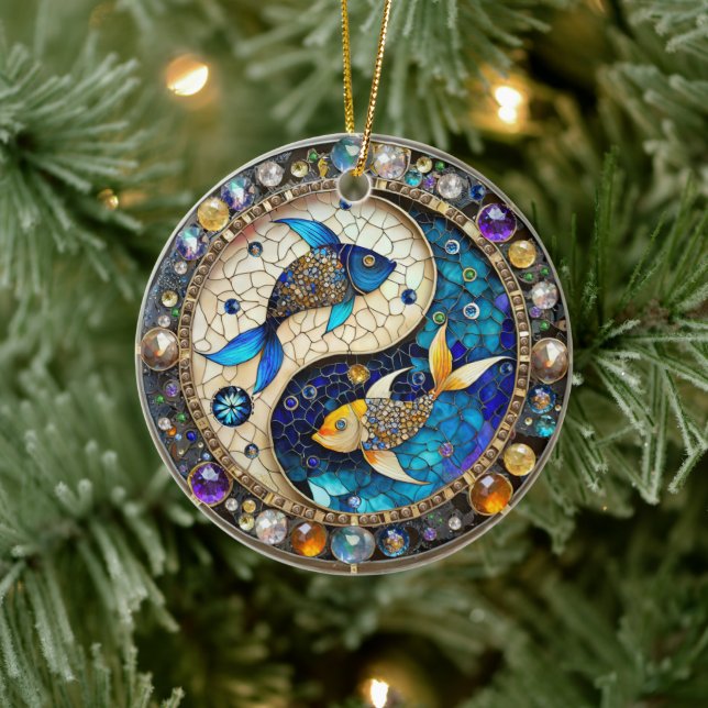 Zodiac - Fische Fischjin und Yang Keramik Ornament (Baum)