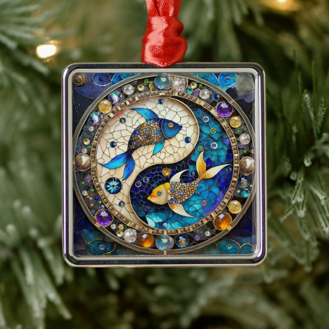 Zodiac - Fische Fischjin und Yang Ornament Aus Metall (Baum)