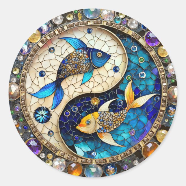 Zodiac - Fische Fischjin und Yang Runder Aufkleber (Vorderseite)
