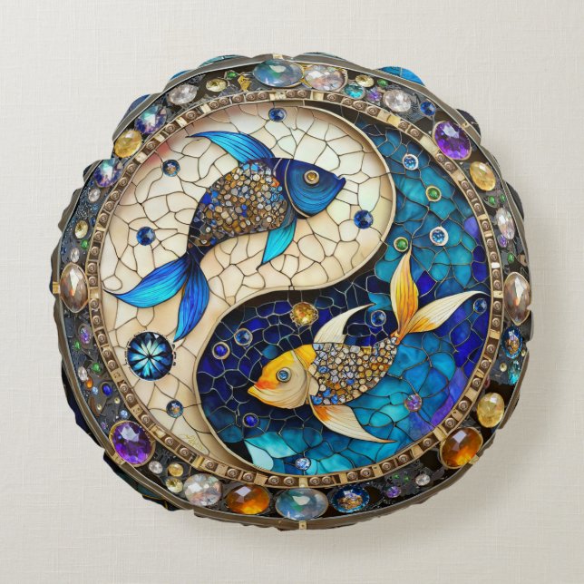 Zodiac - Fische Fischjin und Yang Rundes Kissen (Vorderseite)