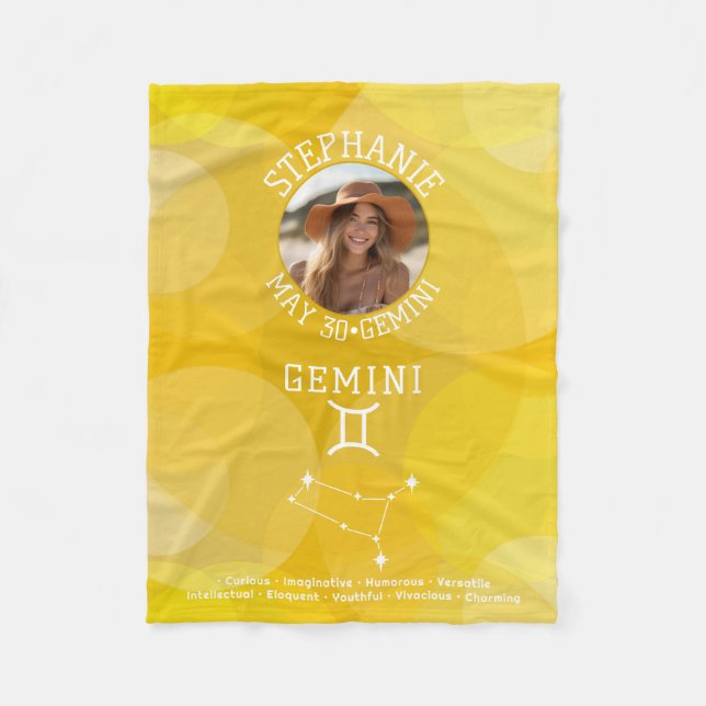 Zodiac Gemini Custom Birthday Foto Astrologie Fleecedecke (Vorderseite)