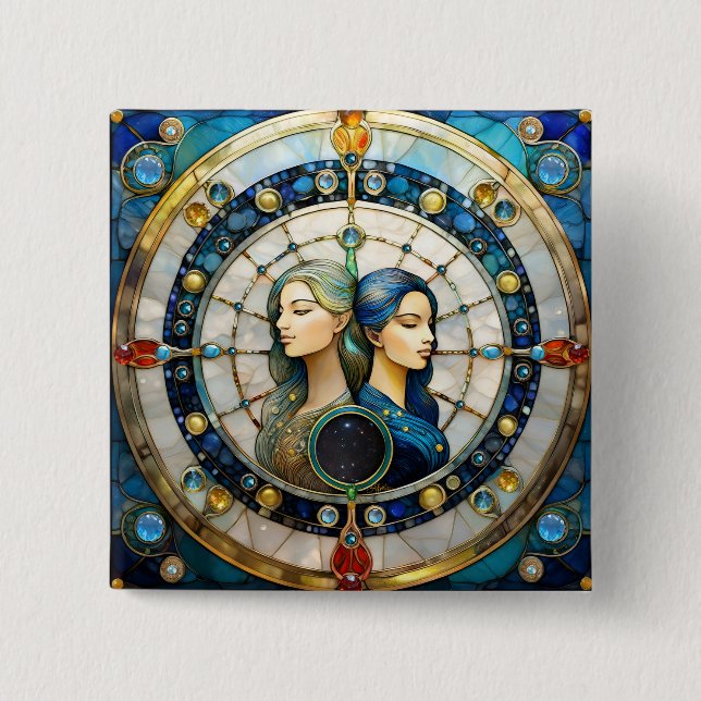 Zodiac - Gemini Die Zwillinge Button (Vorderseite)