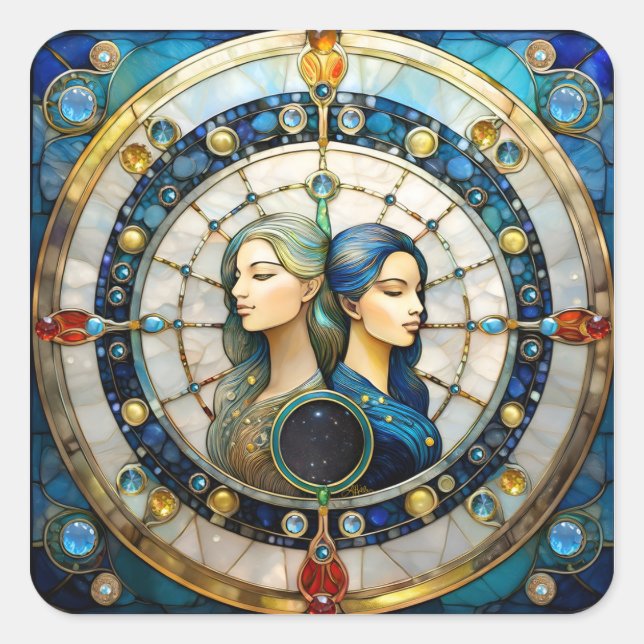 Zodiac - Gemini Die Zwillinge Quadratischer Aufkleber (Vorderseite)