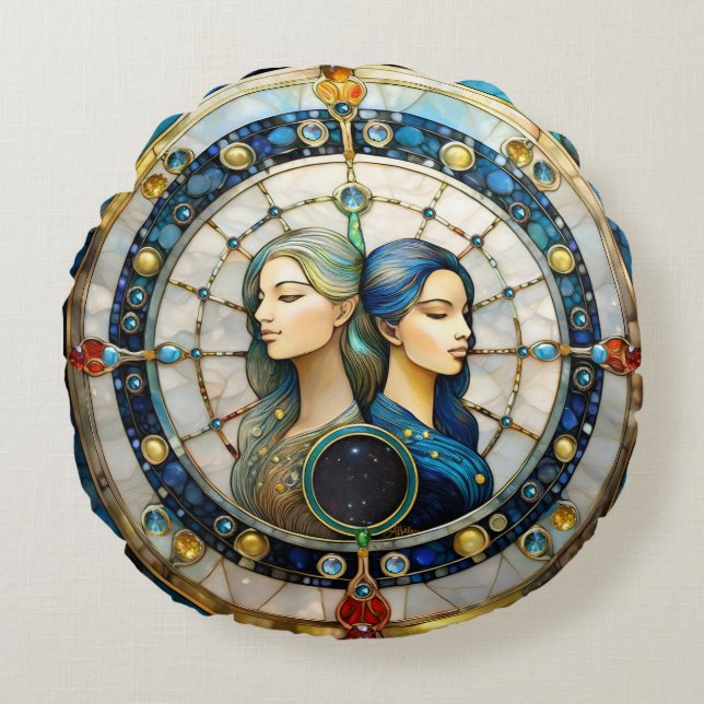 Zodiac - Gemini Die Zwillinge Rundes Kissen (Vorderseite)
