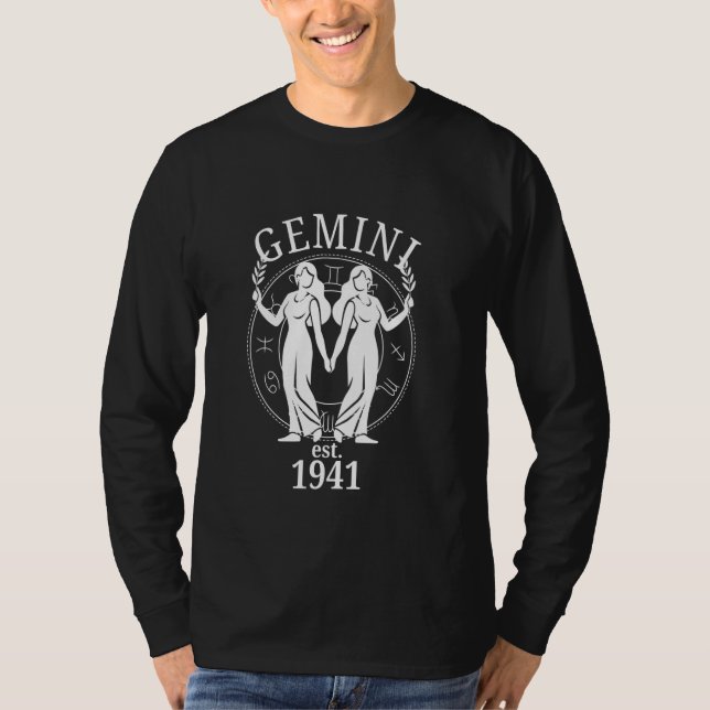 Zodiac Gemini Twins Geboren 1941 T-Shirt (Vorderseite)