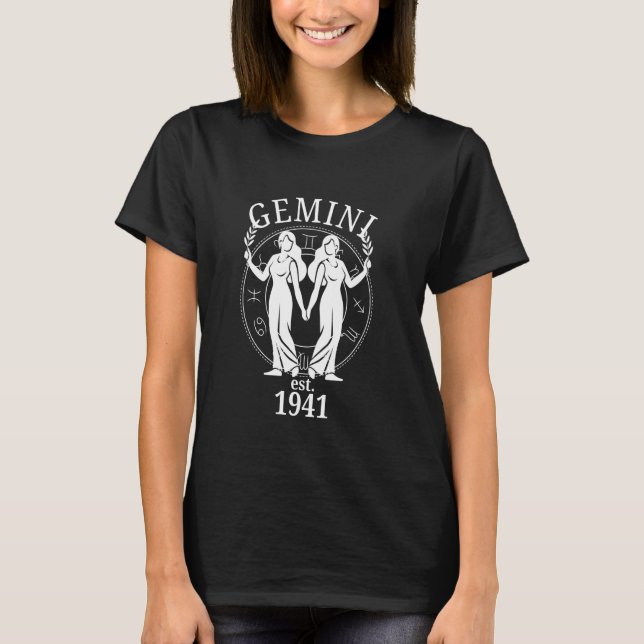 Zodiac Gemini Twins Geboren 1941 T-Shirt (Vorderseite)