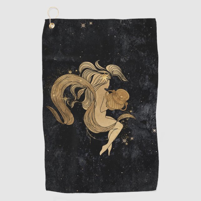 Zodiac Goddess | Cosmic Gold Aquarius Astrologie Golfhandtuch (Vorderseite)