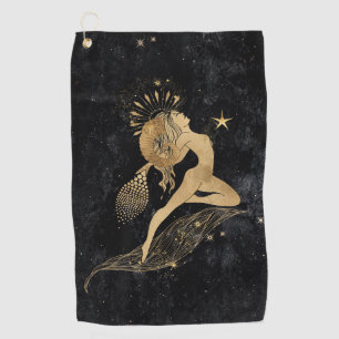 Zodiac Goddess   Cosmic Gold Aries Astrologie Golfhandtuch