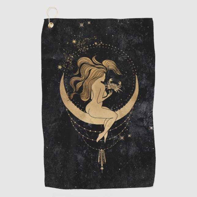 Zodiac Goddess | Cosmic Gold Cancer Astrologie Golfhandtuch (Vorderseite)