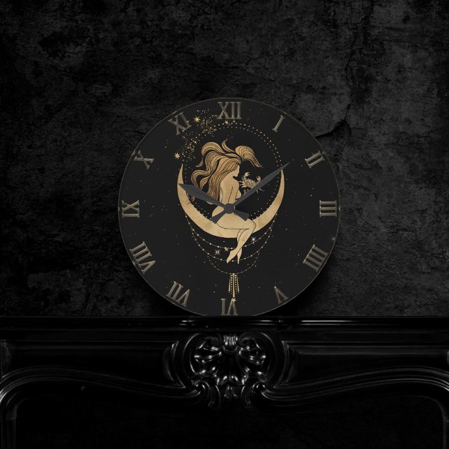 Zodiac Goddess | Cosmic Gold Cancer Astrology Runde Wanduhr (Von Creator hochgeladen)