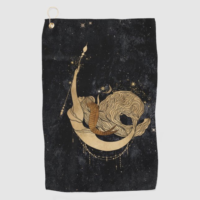 Zodiac Goddess | Cosmic Gold Capricorn Astrologie Golfhandtuch (Vorderseite)