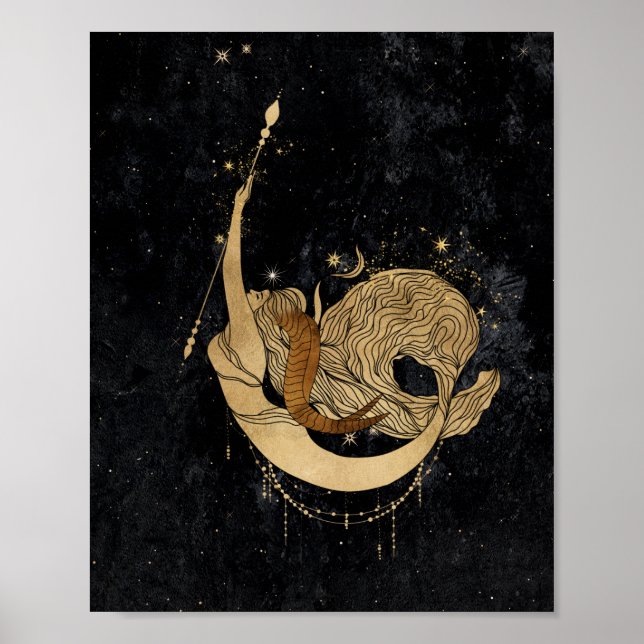 Zodiac Goddess | Cosmic Gold Capricorn Astrologie Poster (Vorne)