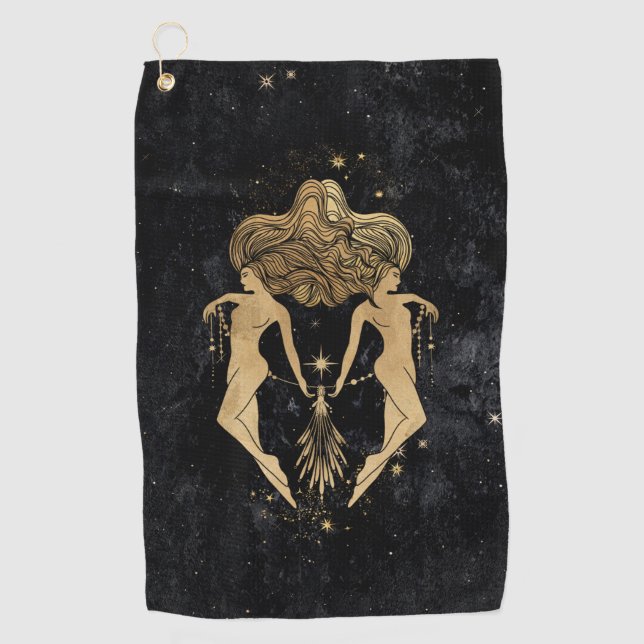 Zodiac Goddess | Cosmic Gold Gemini Astrologie Golfhandtuch (Vorderseite)