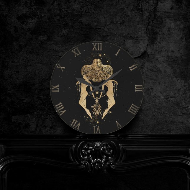 Zodiac Goddess | Cosmic Gold Gemini Astrology Runde Wanduhr (Von Creator hochgeladen)