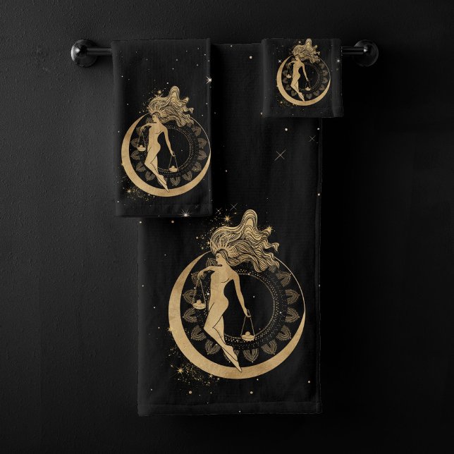 Zodiac Goddess | Cosmic Gold Libra Astrologie Badhandtuch Set (Von Creator hochgeladen)