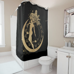 Zodiac Goddess   Cosmic Gold Libra Astrologie Duschvorhang