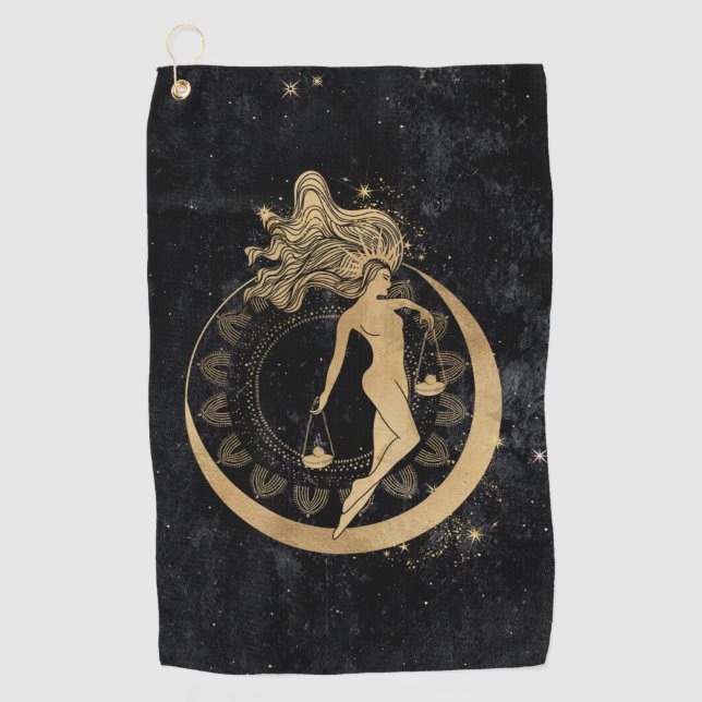 Zodiac Goddess | Cosmic Gold Libra Astrologie Golfhandtuch (Vorderseite)
