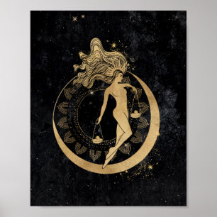 Zodiac Goddess Cosmic Gold Libra Astrologie Poster
