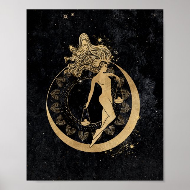 Zodiac Goddess | Cosmic Gold Libra Astrologie Poster (Vorne)