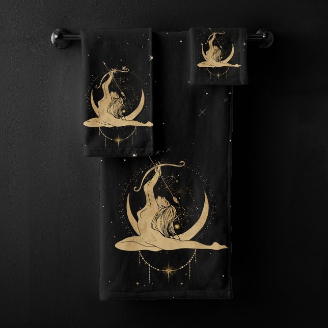 Zodiac Goddess | Cosmic Gold Sagittarius Astrologi Badhandtuch Set (Von Creator hochgeladen)
