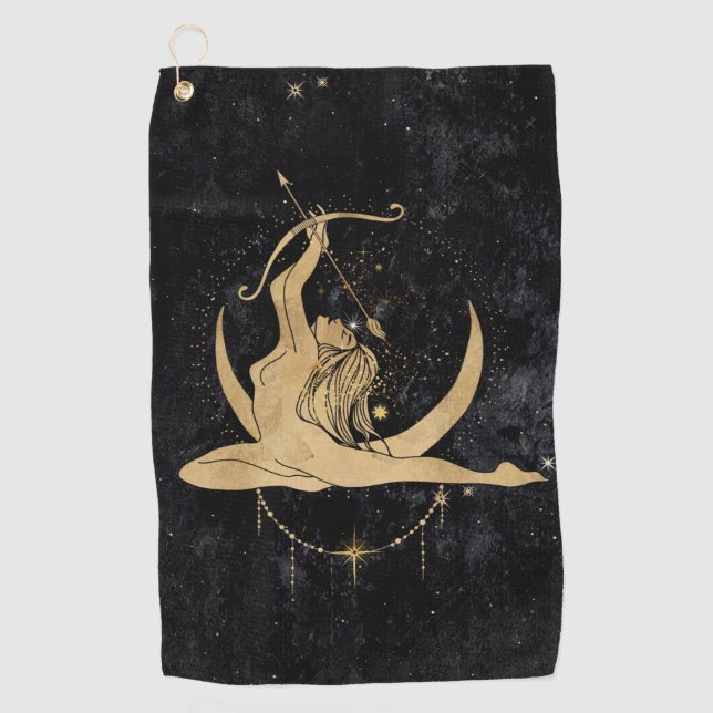 Zodiac Goddess | Cosmic Gold Sagittarius Astrologi Golfhandtuch (Vorderseite)