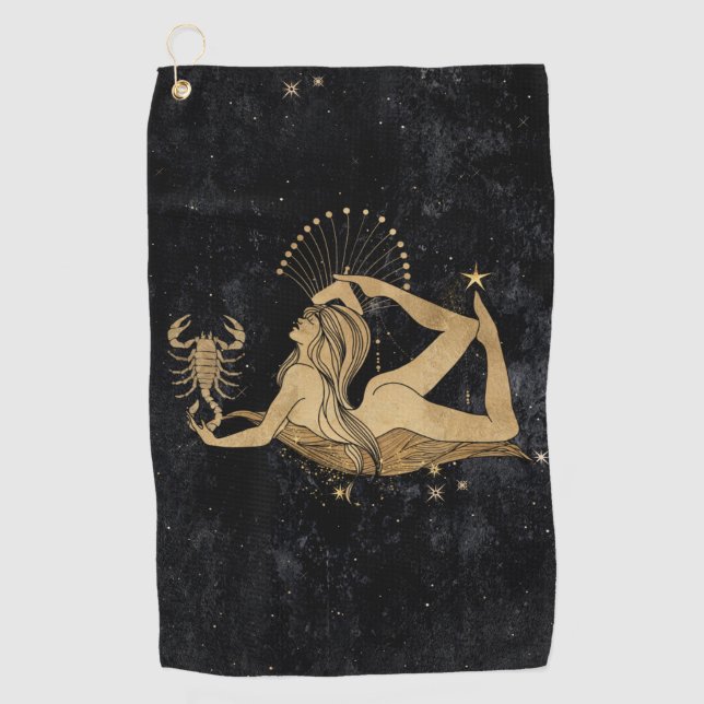 Zodiac Goddess | Cosmic Gold Scorpio Astrologie Golfhandtuch (Vorderseite)