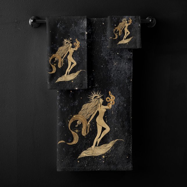 Zodiac Goddess | Cosmic Gold Virgo Astrologie Badhandtuch Set (Von Creator hochgeladen)