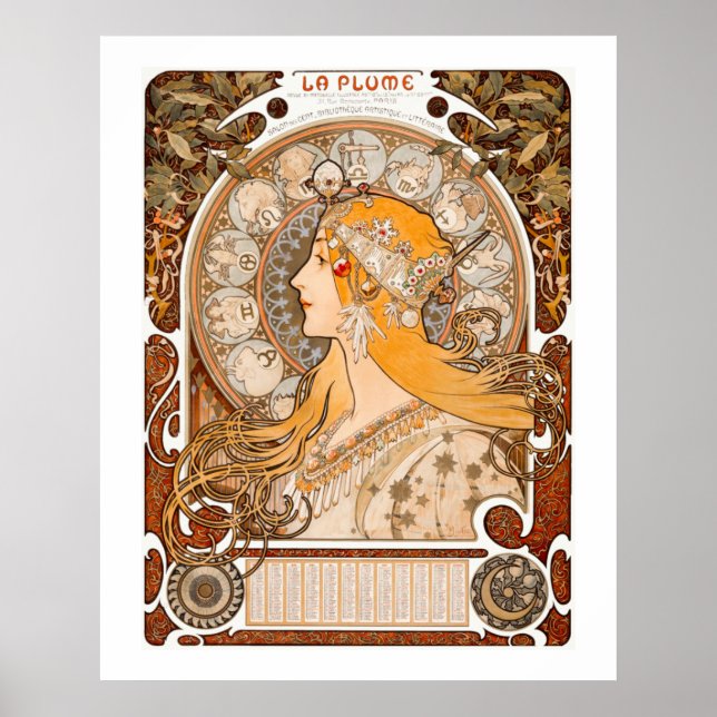 Zodiac La Plume von Alphonse Maria Mucha Poster (Vorne)