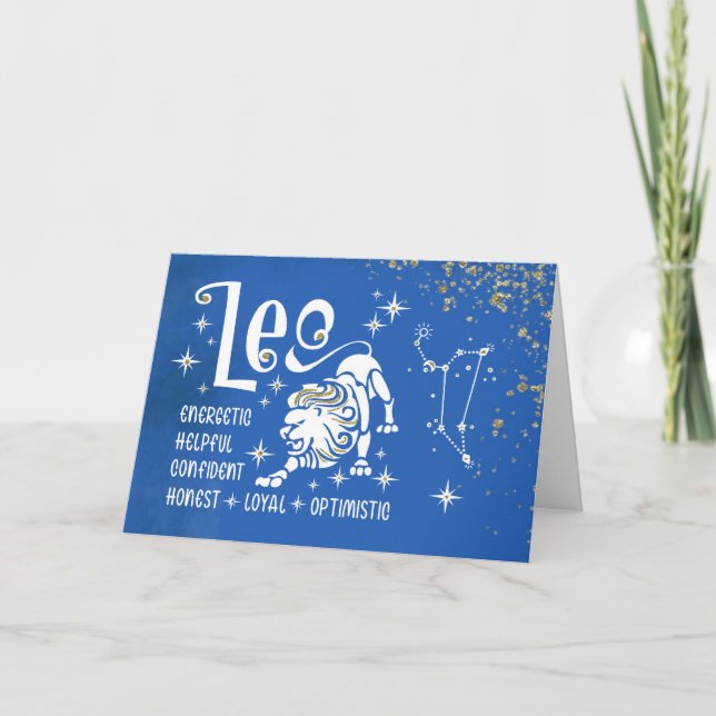 Zodiac Leo Geburtstag mit Zeichenkonstellation Karte (Vorderseite)