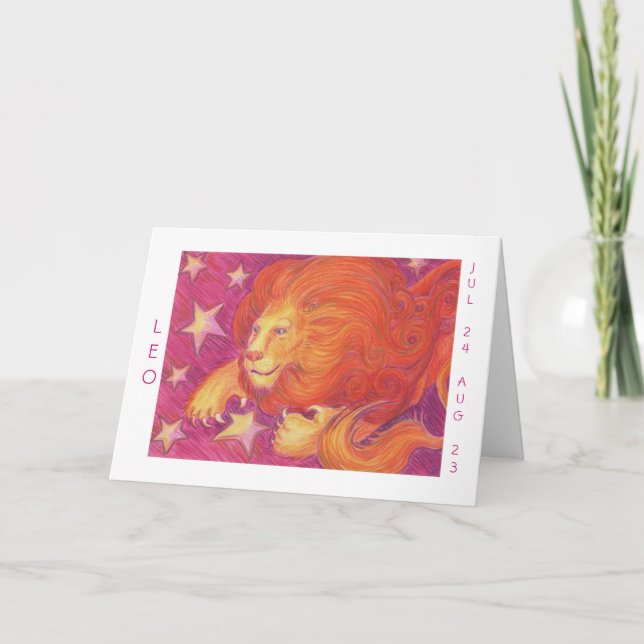 Zodiac Leo 'Happy Birthday' weiße Grenze Karte (Vorderseite)