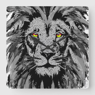 Zodiac Leo - Lion Portrait Zeichnend - Löwenuhr Quadratische Wanduhr