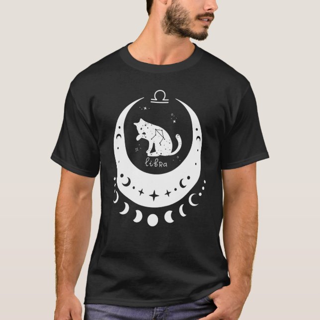 Zodiac Libra Horoscope Astrology Sign Cat Crescent T-Shirt (Vorderseite)
