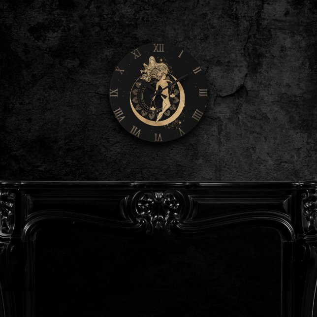 Zodiac Libra | Kosmisches Gold und schwarze Astrol Runde Wanduhr (Von Creator hochgeladen)