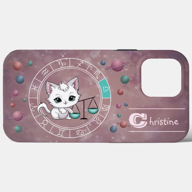 Zodiac Libra Niedlich Cat Wheel Planet Astrologie Case-Mate iPhone Hülle (Rückseite (Horizontal))